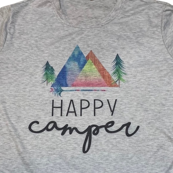 Happy Camper Light Gray Short Sleeve Crew Neck Cotton Blend Tee Shirt Sz XL - Picture 5 of 5